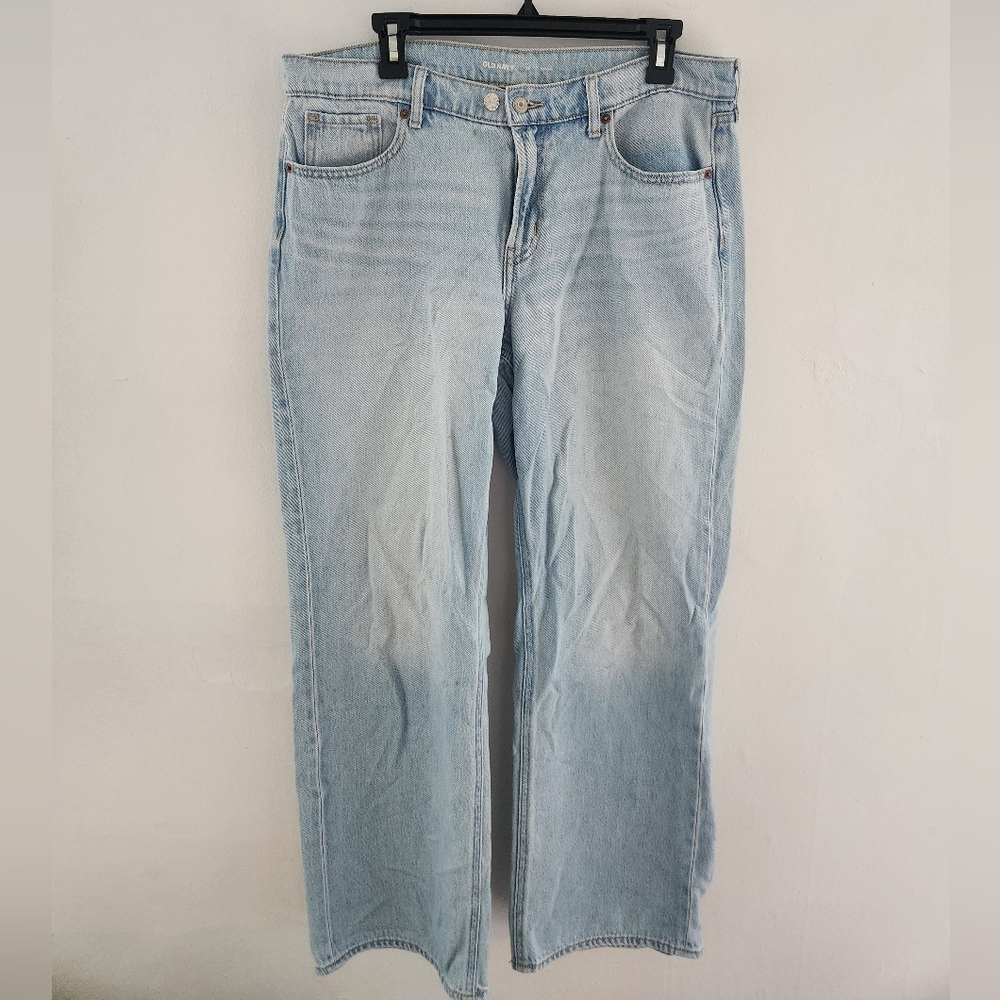 Old Navy Mid Rise Wide Leg Jeans Light Wash Blue Denim 12